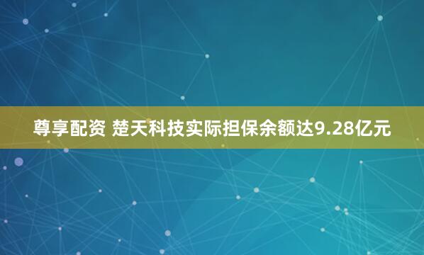 尊享配资 楚天科技实际担保余额达9.28亿元